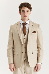 Belmont - Men's Beige 3 Piece Stitch Lapel Classic Suit