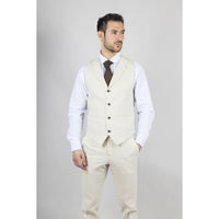 TP-21 Men's Beige 3-Piece Linen Summer Wedding Suit