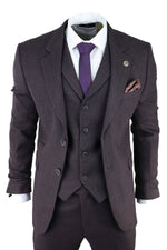 Men's Plum Herringbone Tweed 3 Piece Suit