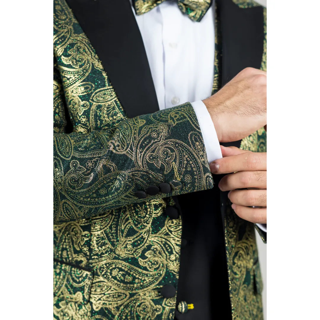 AK-28 - Men's 3 Piece Green Paisley Wedding Suit