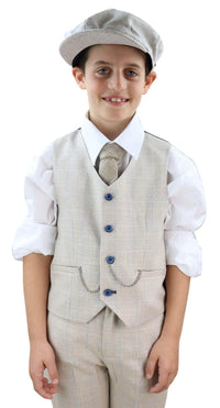 Boys Cream Tweed 3 Piece Suit Caridi - Wedding Suit