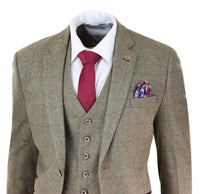 Mens Tweed Olive Green Check Suit
