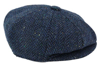 Mens Herringbone Blue Tweed 8 Panel Cap