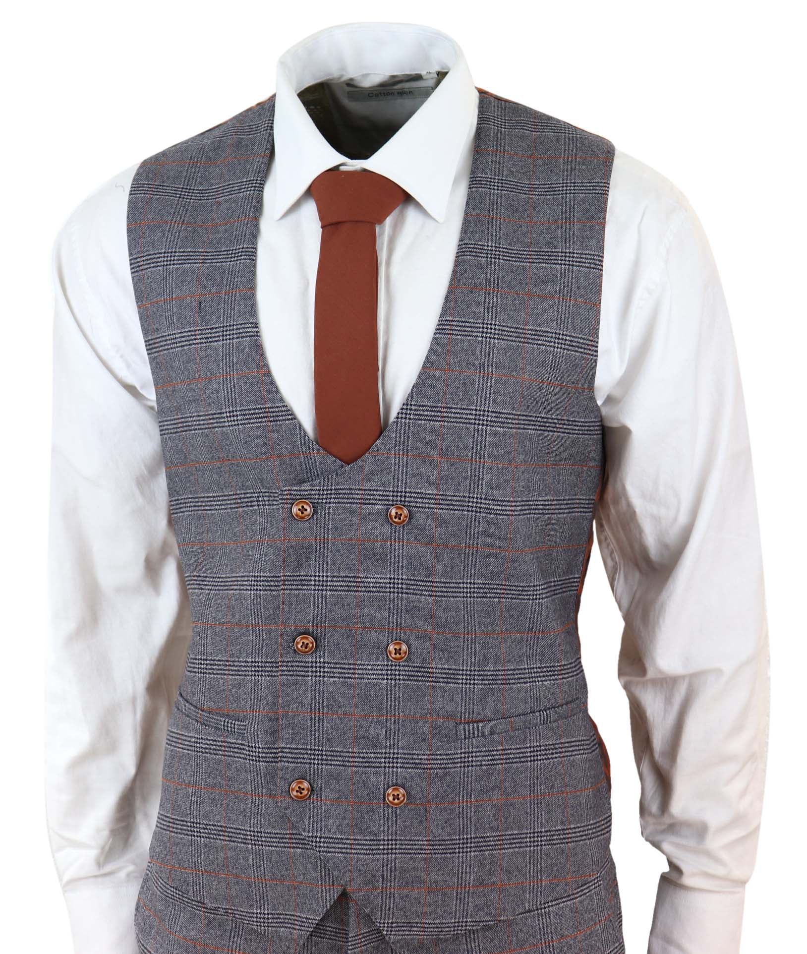 Grey 3 Piece Suit with Double Breasted Waistcoat