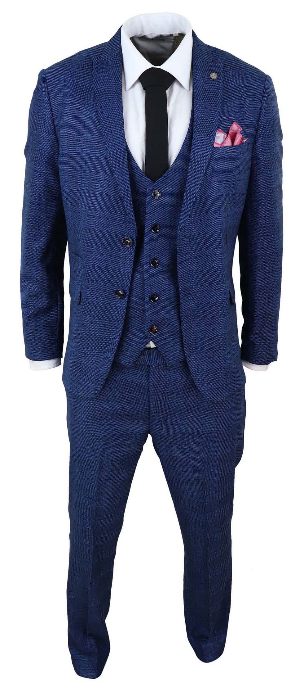 Marc Darcy Jerry - Blue 3 Piece Check Suit