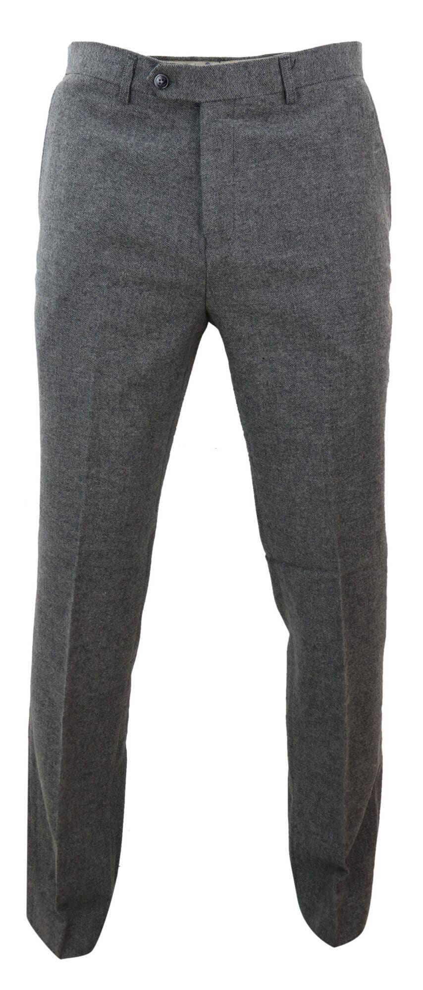 Mens Dark Grey Herringbone Tweed Trousers