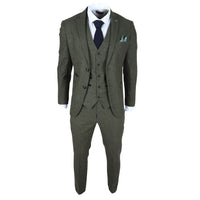 Oscar - Men's 3 Piece Olive Green Wool Blend Tweed Suit