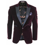 Rosa - Men's Soft Velvet Black Burgundy 1 Button Dinner Jacket Tuxedo Blazer Fit