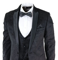 Mens Marc Darcy Velvet Paisley Black Fit 3 Piece Suit Tuxedo Dinner Jacket Wedding