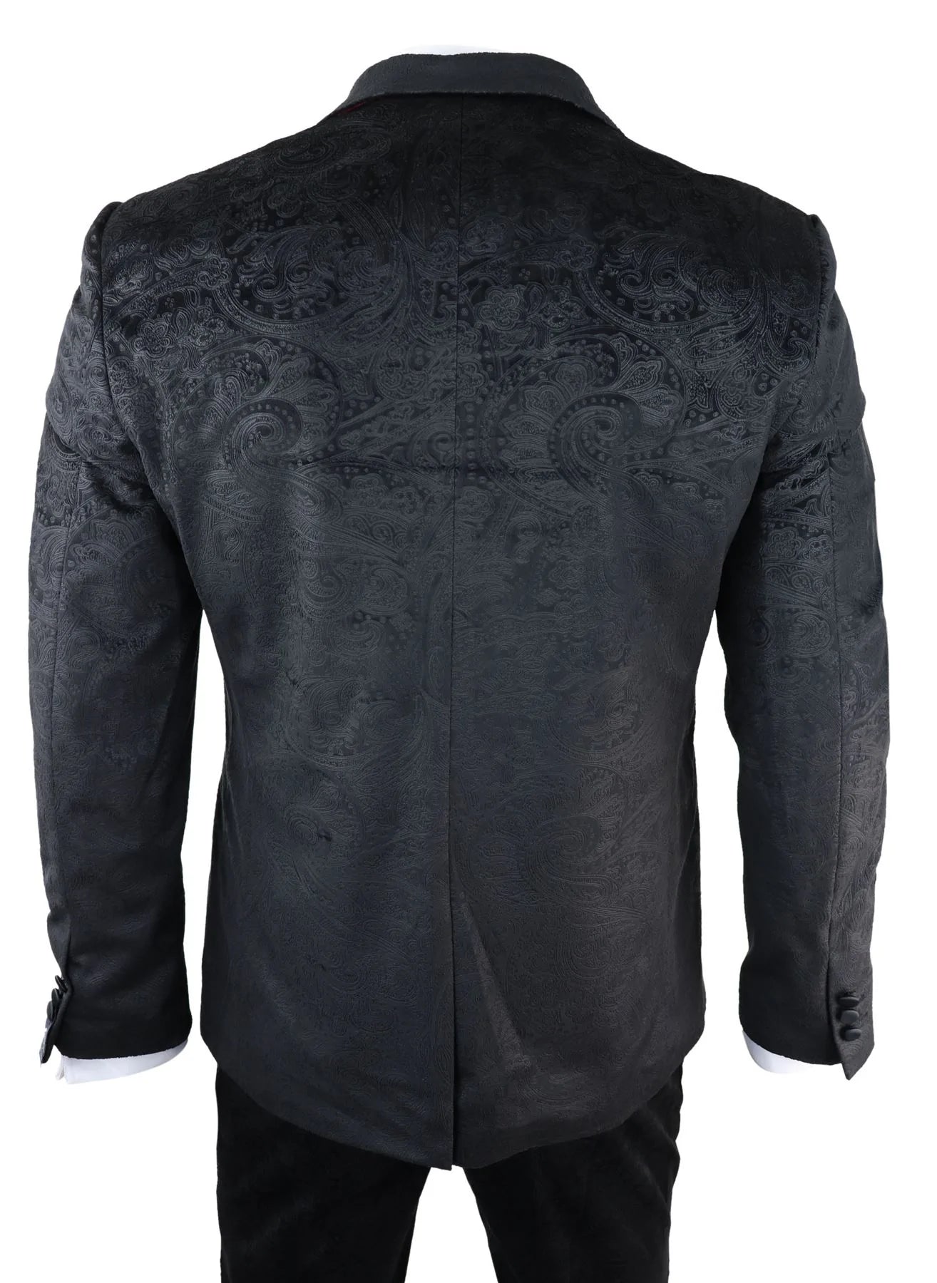Mens Marc Darcy Velvet Paisley Black Fit 3 Piece Suit Tuxedo Dinner Jacket Wedding