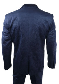 Mens Marc Darcy Velvet Paisley Blue Fit 3 Piece Suit Tuxedo Dinner Jacket Wedding