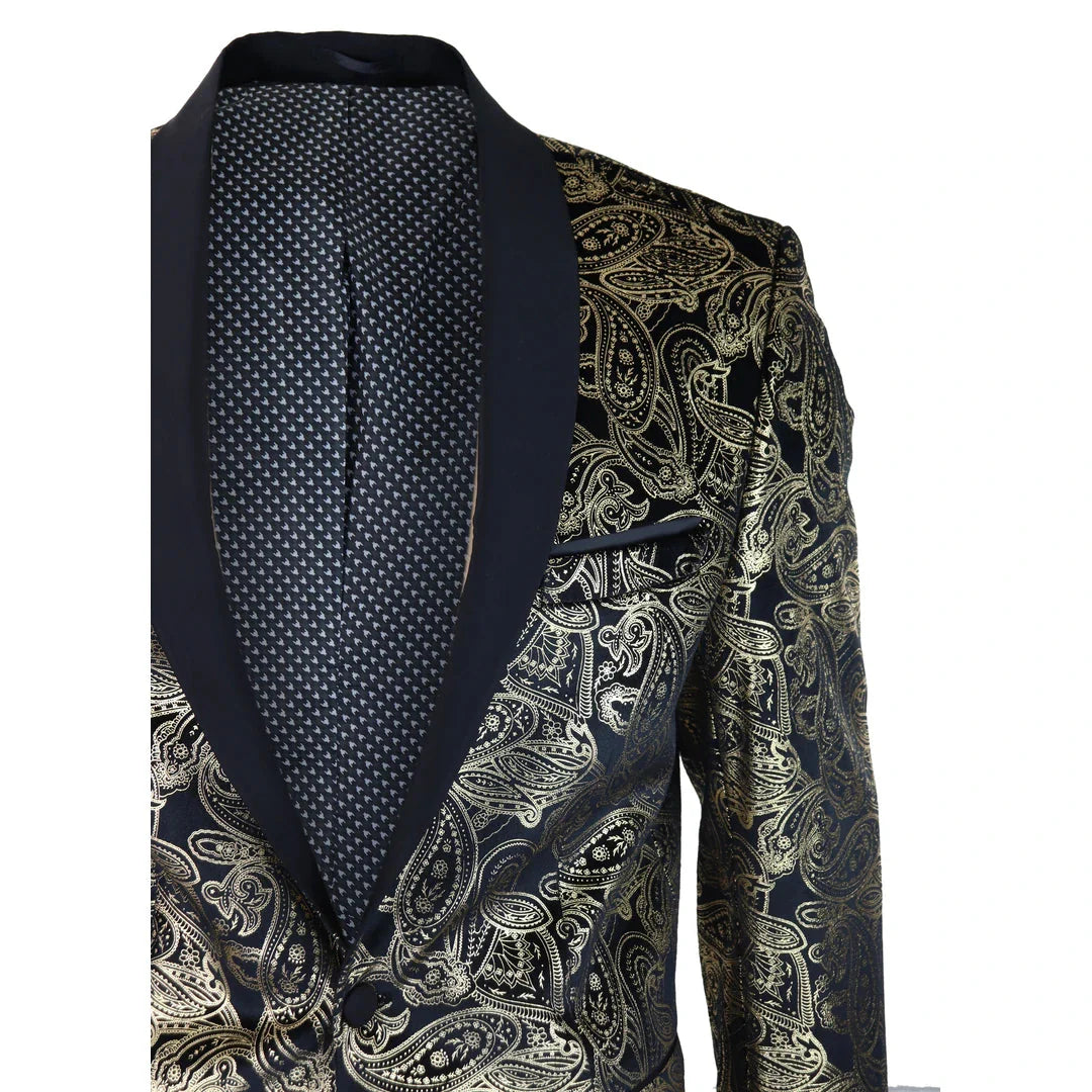 STZ64-65 - Men's Velvet Paisley Floral Blazer Black Tuxedo Jacket
