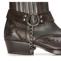 Mens Western Black Cowboy Boots Vintage Pointed Knight Ankle Country Boot Riding Real Leather