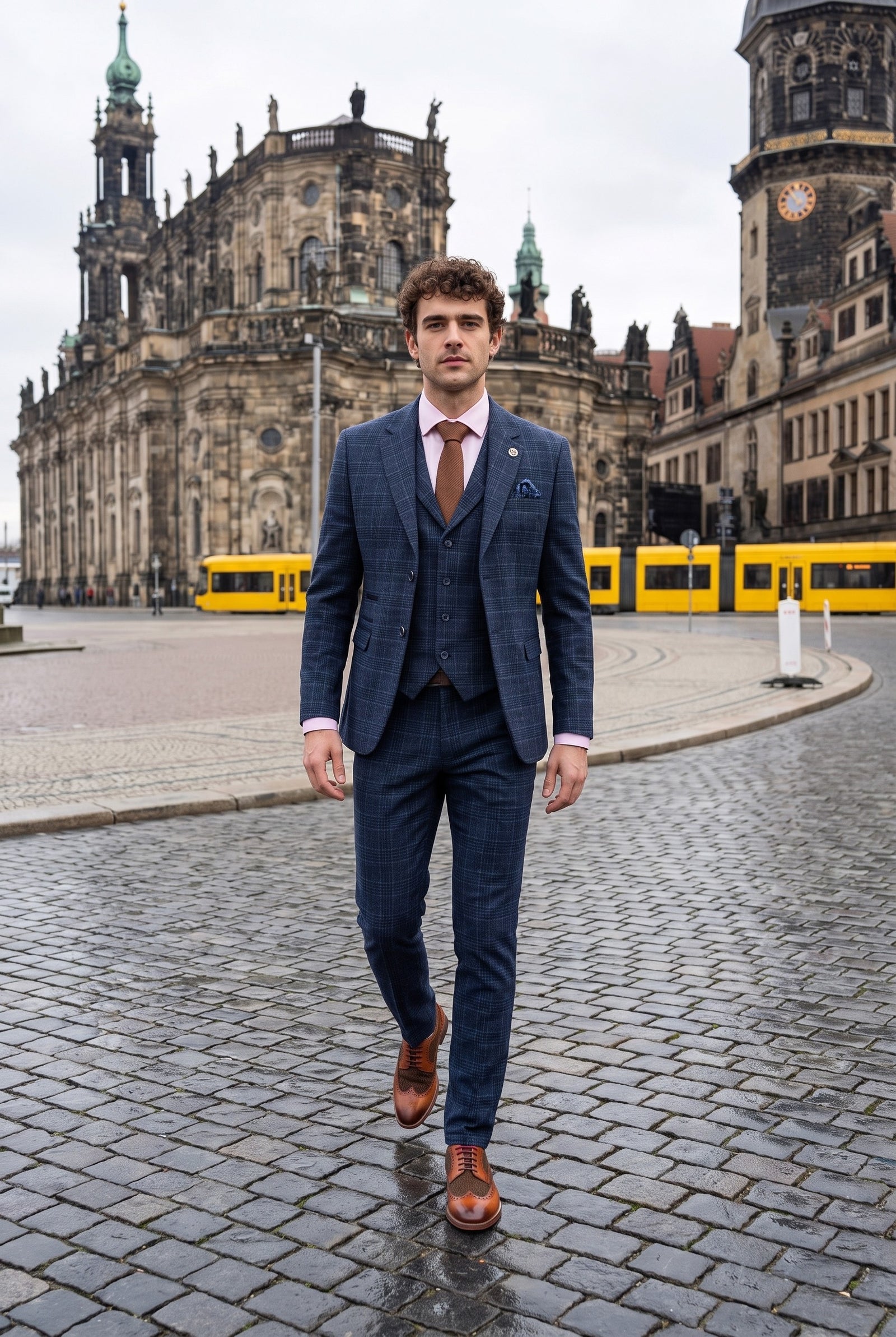 Look #981 styled with Мъжки костюм от 3 части в син тартан