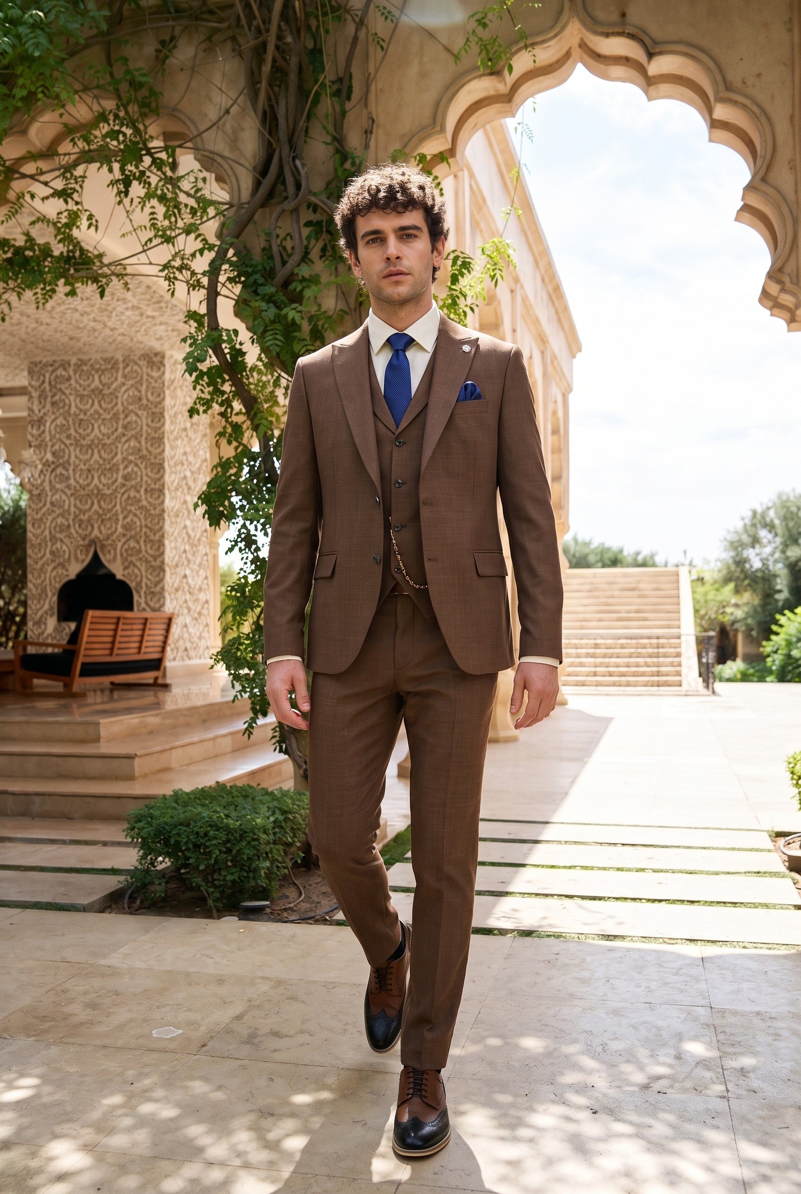 Look #328 styled with Мъжки костюм от 3 части James, обикновен кафяв, с класическа кройка