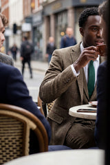 Костюм от 3 части от туид с рилен мотив в дъбово-кафяв цвят