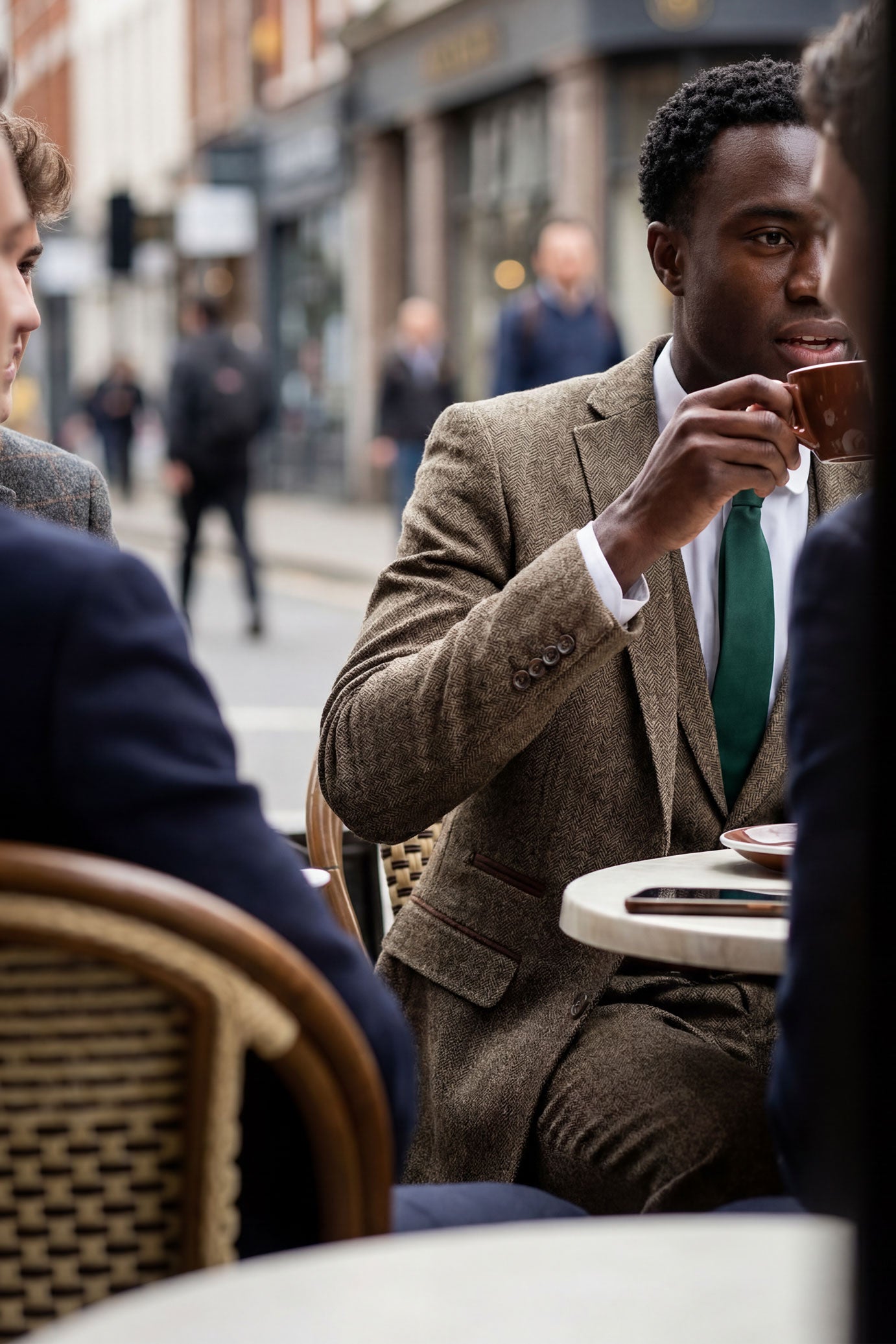 Костюм от 3 части от туид с рилен мотив в дъбово-кафяв цвят