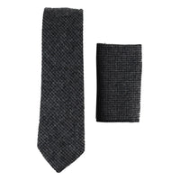 281 - Men's Charcoal Herringbone Tweed Wool Tie & Handkerchief 2"