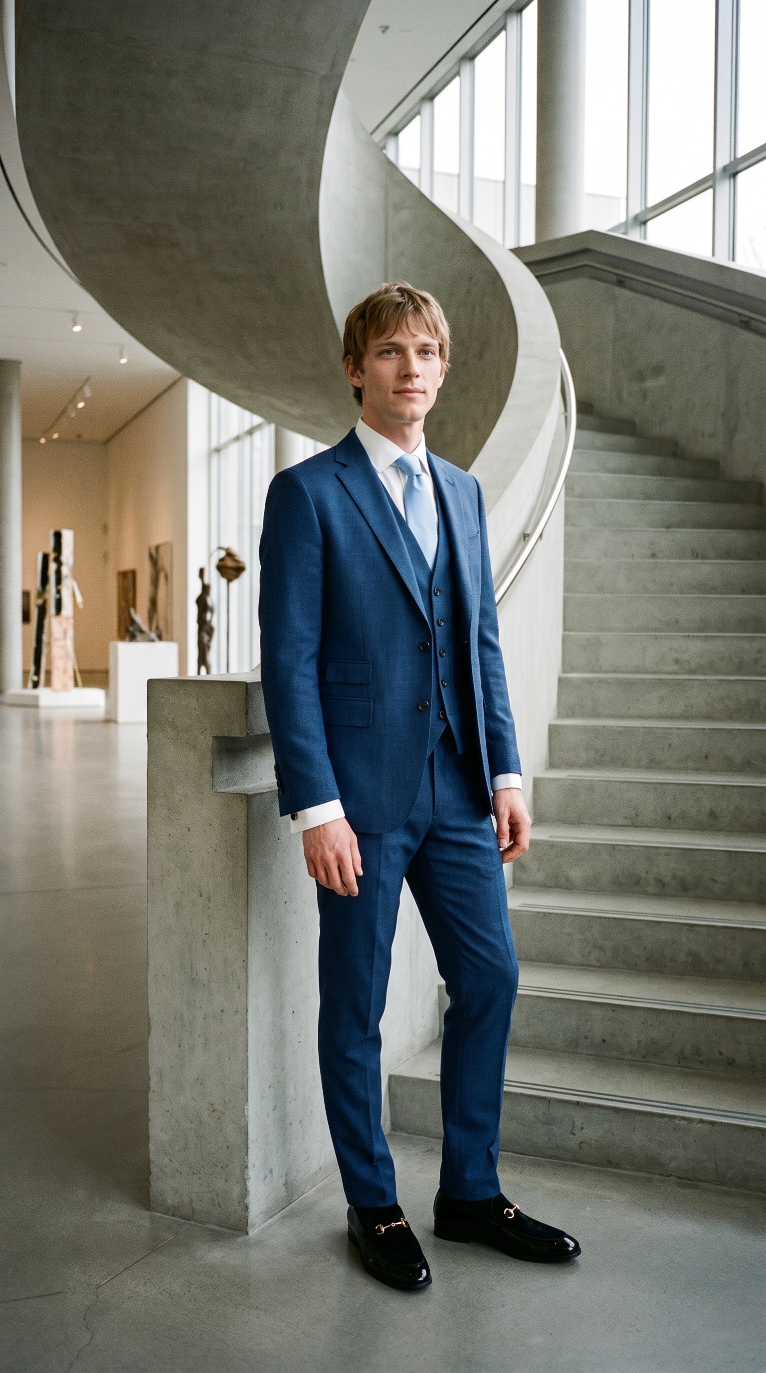 Look #842 styled with Мъжки син летен ленен костюм