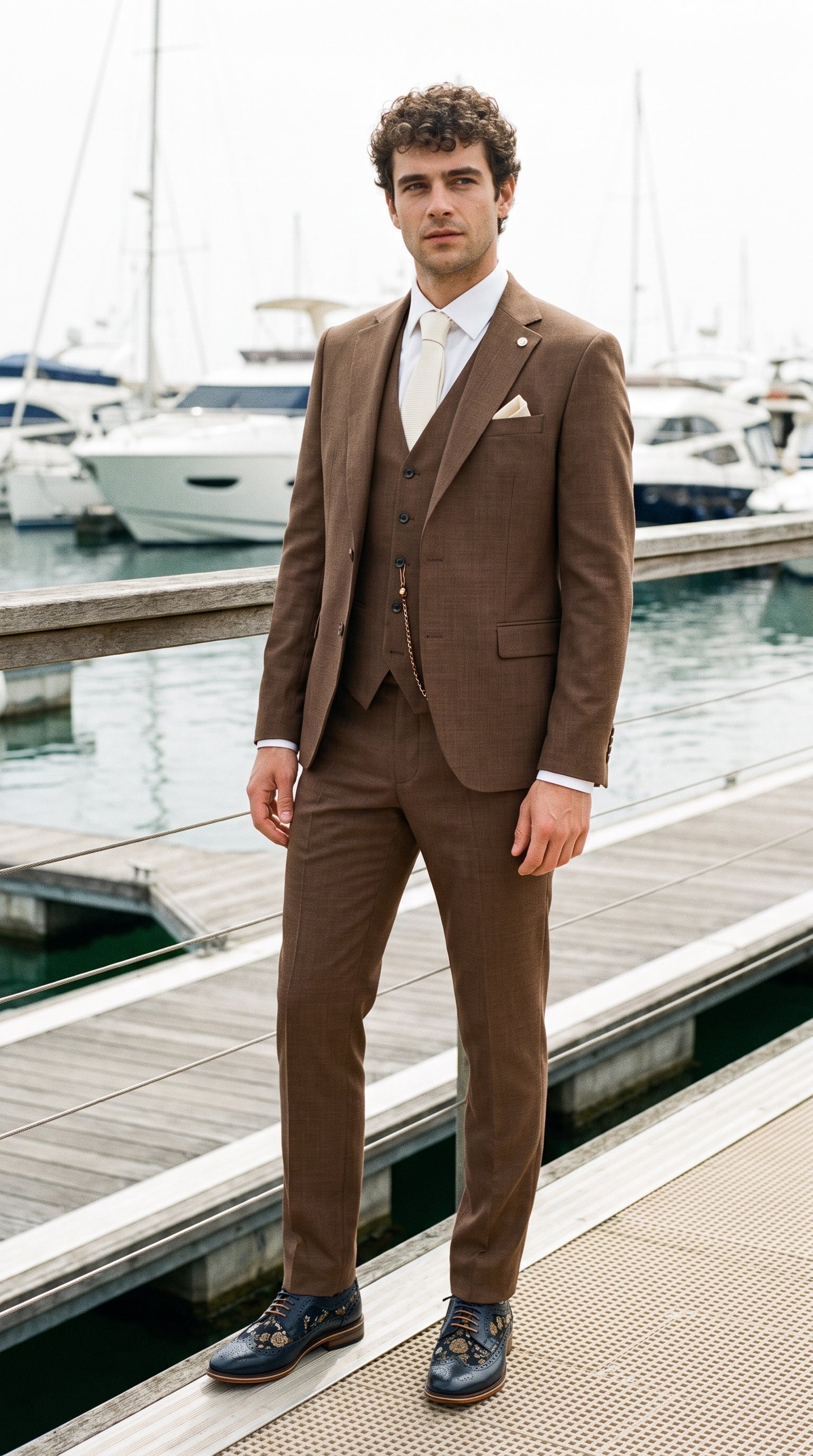 Look #307 styled with Мъжки костюм от 3 части James, обикновен кафяв, с класическа кройка