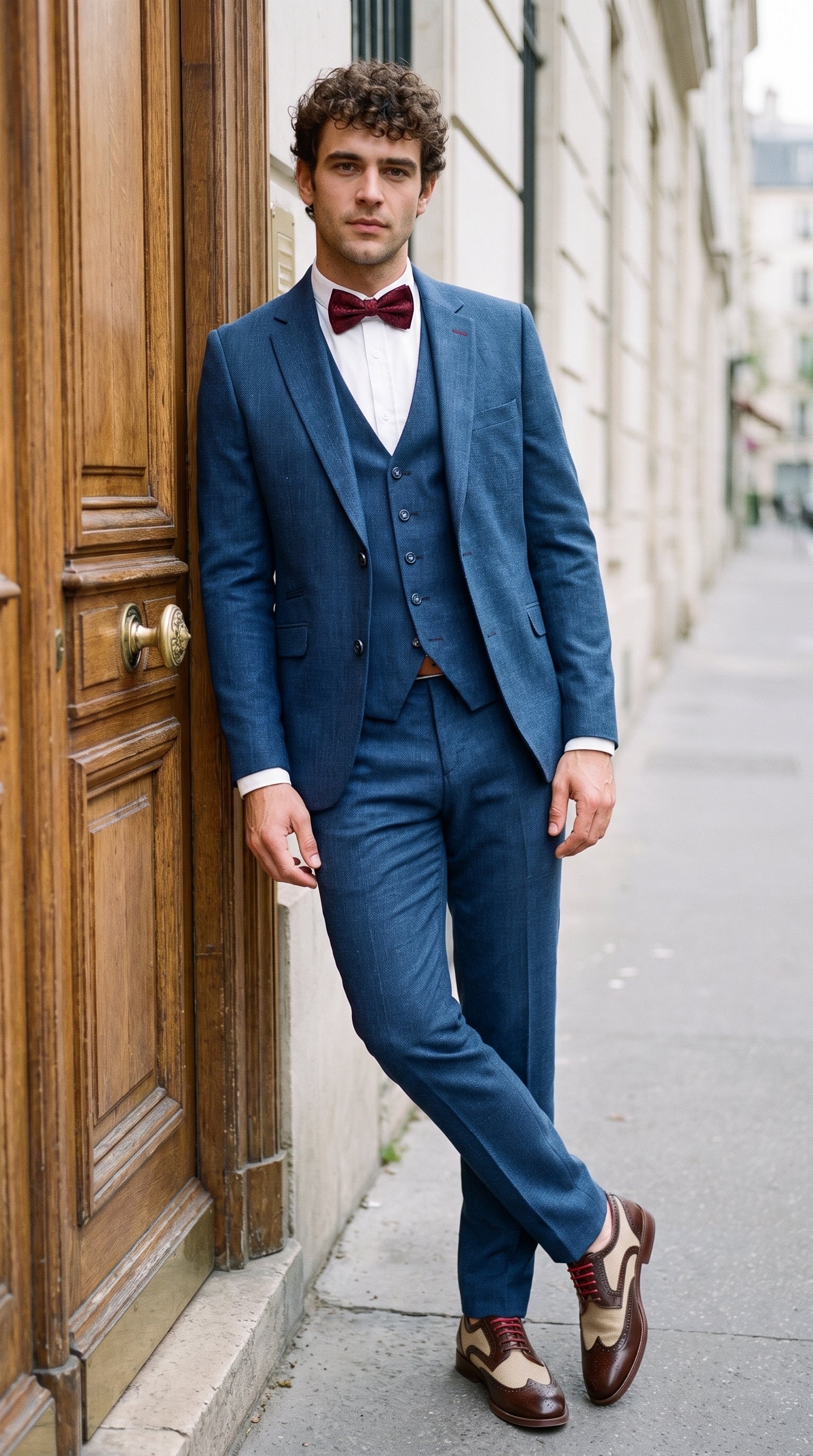 Look #839 styled with Мъжки син летен ленен костюм