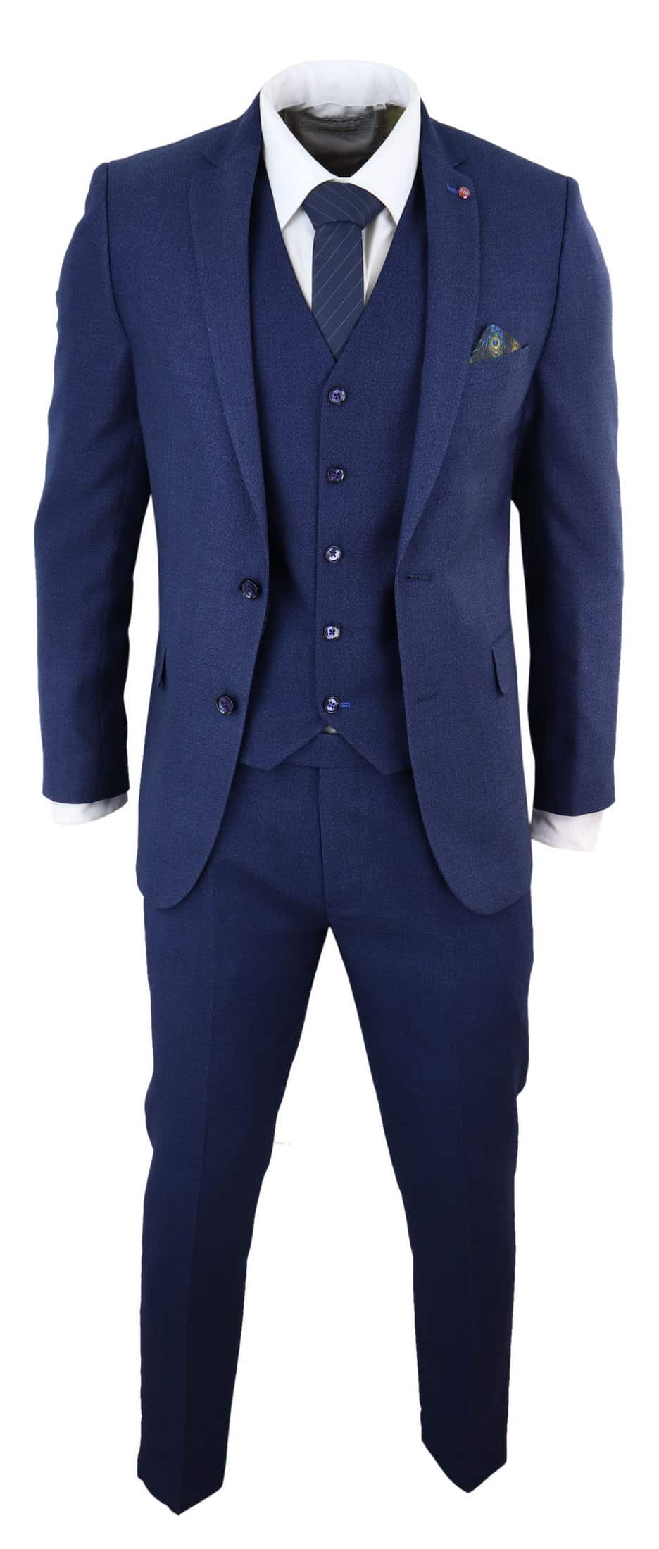 Mens Navy Blue Slim Fit 3 Piece Suit