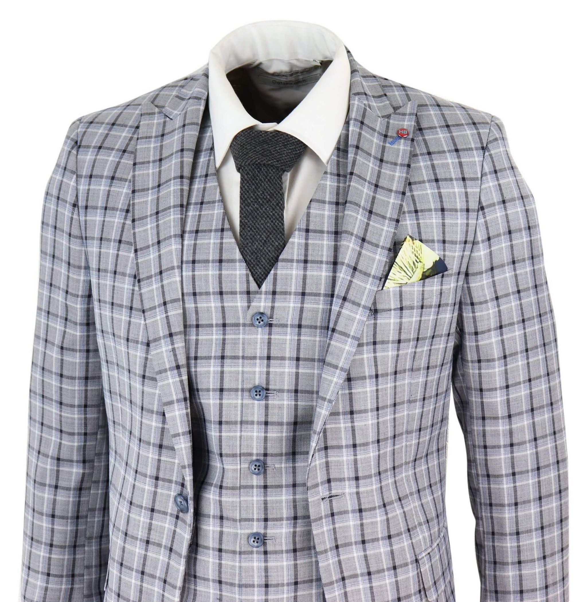 Mens Grey Pince of Whales Check 3 Piece Suit