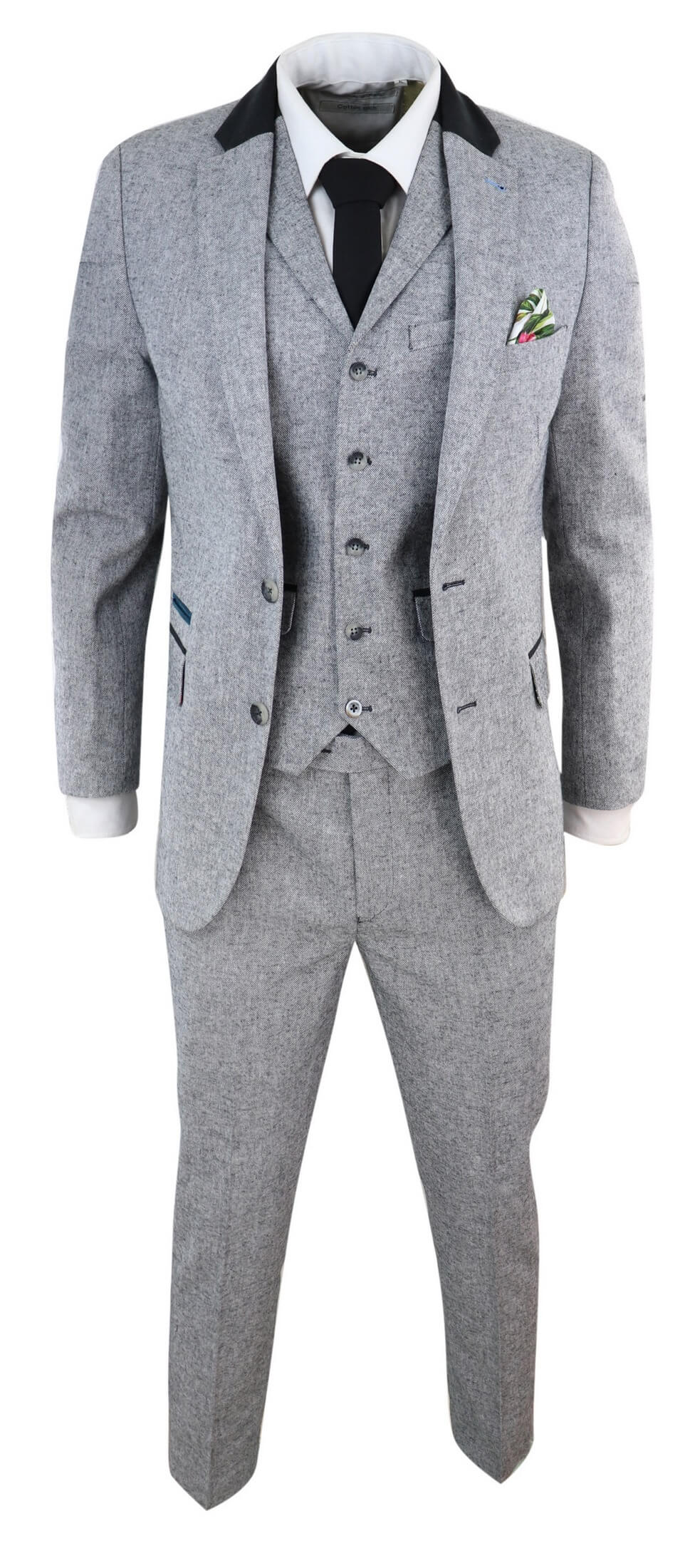 Men's 3 Piece Suit - Grey with Black Detailing