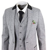 Men's 3 Piece Suit - Grey with Black Detailing