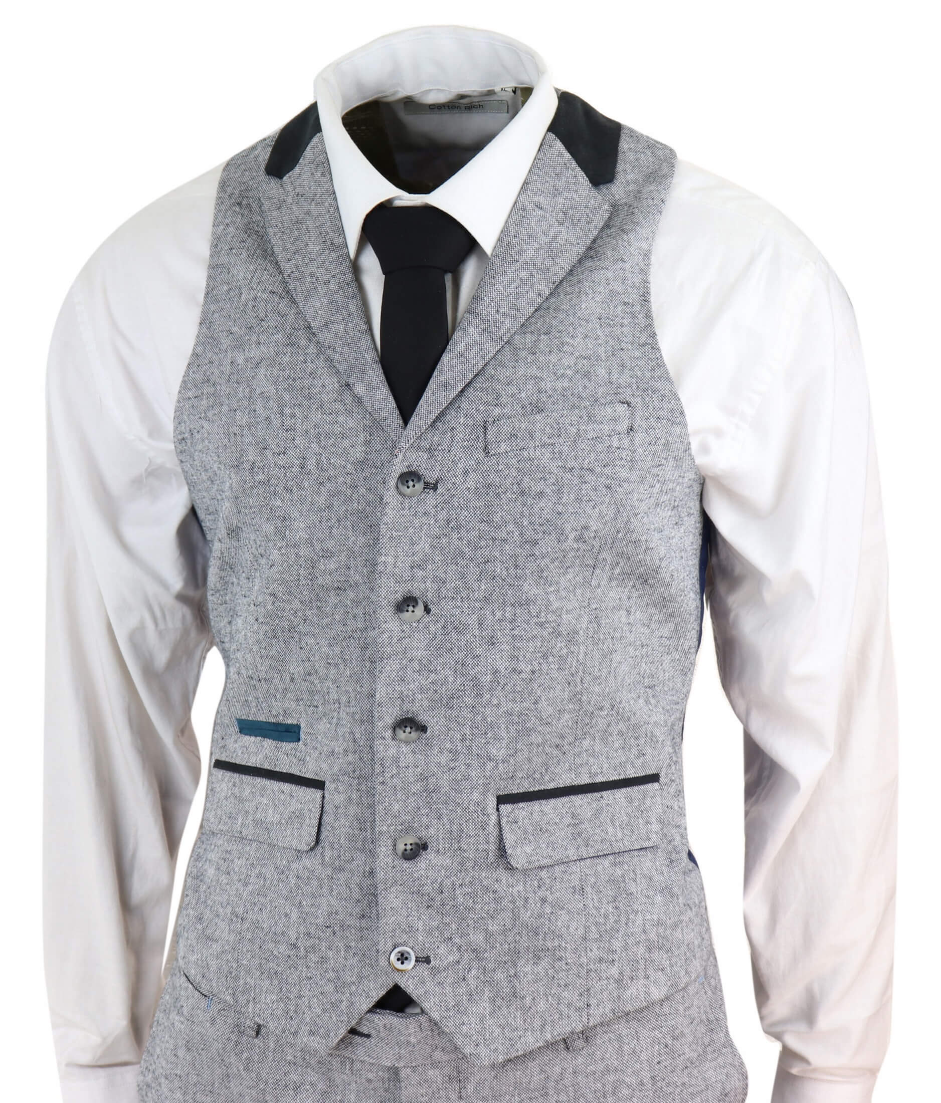 Men's 3 Piece Suit - Grey with Black Detailing