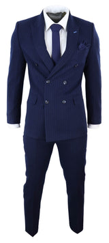 Navy-Blue Pinstripe Double Breasted Mafia Suit