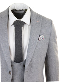 Men's Grey 3 Piece Wool Suit