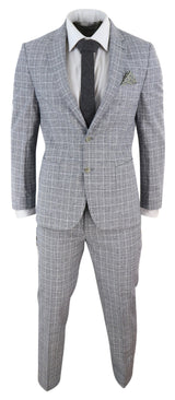 Men's Black-Grey Check 2 Piece Linen Suit
