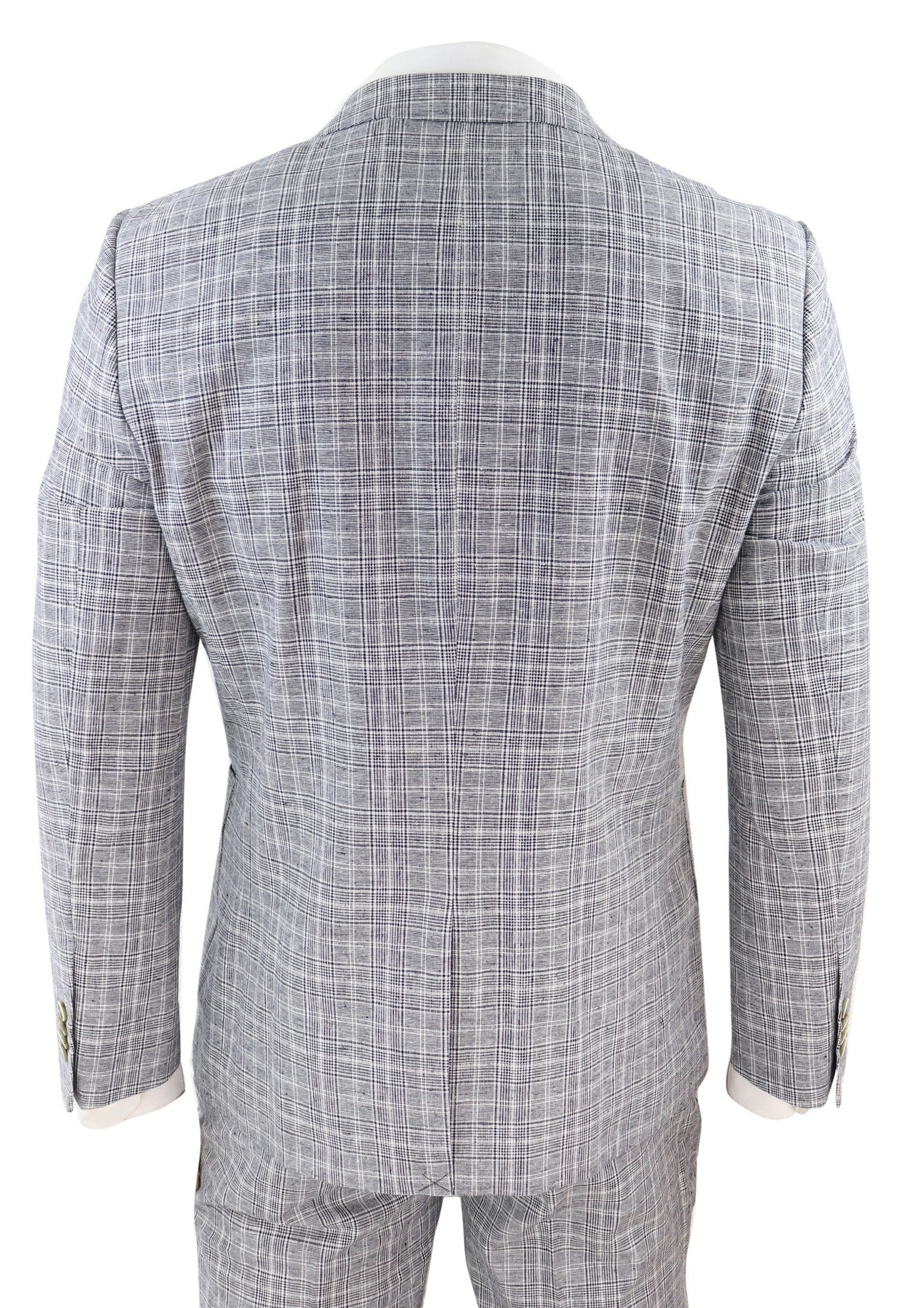 Men's Black-Grey Check 2 Piece Linen Suit