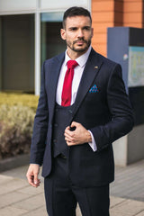 Men's Navy Herringbone 3 Piece Suit