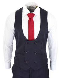 Men's Navy Herringbone 3 Piece Suit