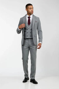 Mens Wool 3 Piece Grey Suit Double Breasted Waistcoat Wedding Party Vintage 1920s