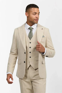 Mens Wool 3 Piece Cream Beige Suit Slim Fit Classic Wedding Party Vintage 1920s