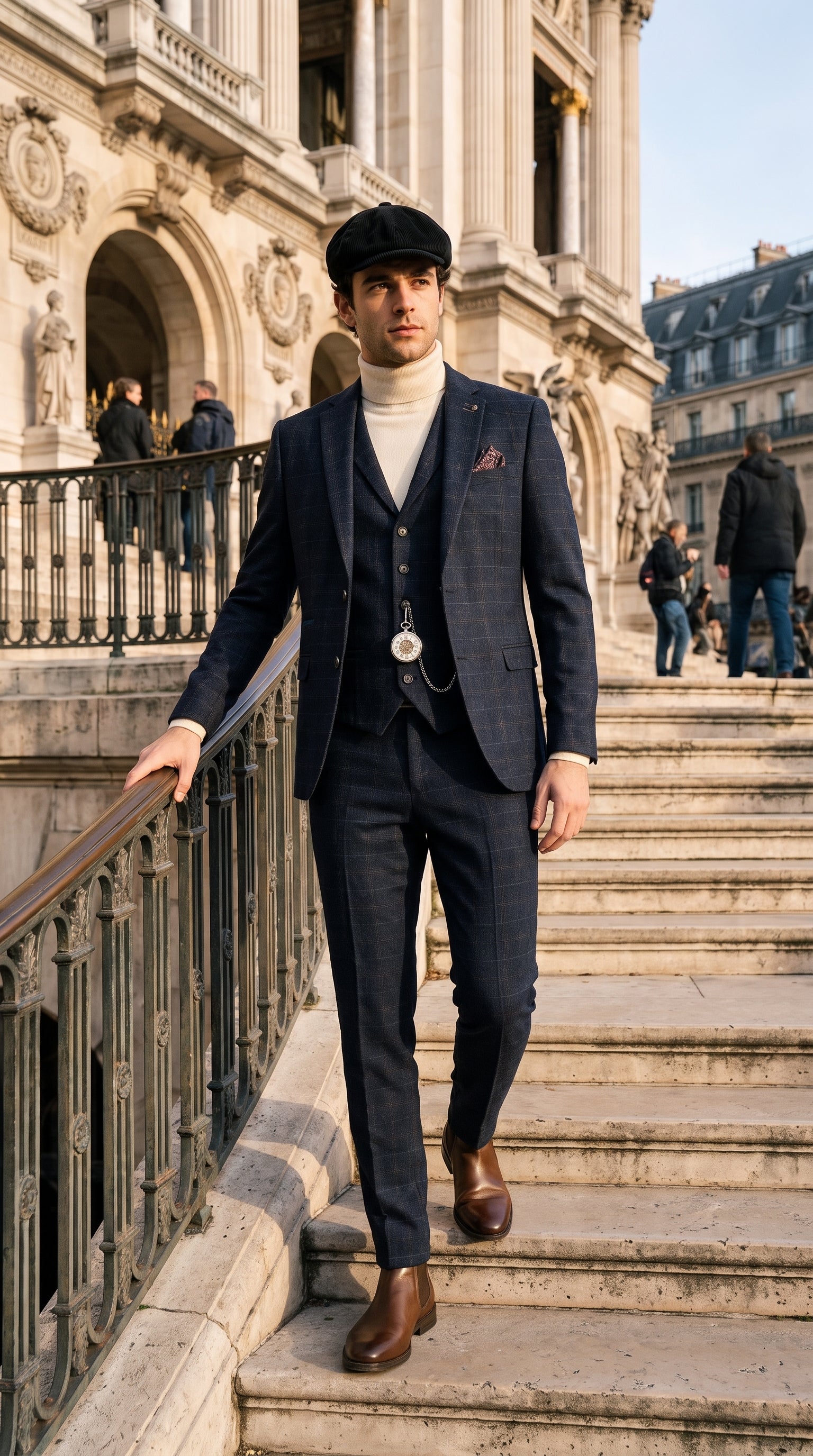 Look #133 styled with Мъжки кремав пуловер с поло яка, мека вискозна смес, плетен пуловер с дълъг ръкав