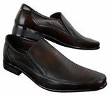 Mens Brown Black Formal Smart Slip On Shoes Textured PU Leather Italian Design