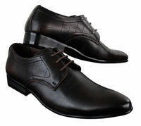 Mens Black Tan Brown Crocodile Snake PU Leather Shoes Laced Smart Formal Pointed