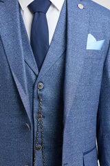 Мъжки костюм от 3 части, син, кариран с щампа „Принцът на Уелс“ AK-09