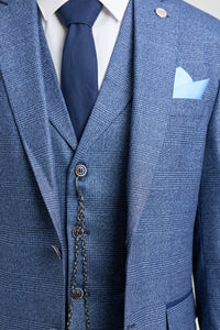 Мъжки костюм от 3 части, син, кариран с щампа „Принцът на Уелс“ AK-09