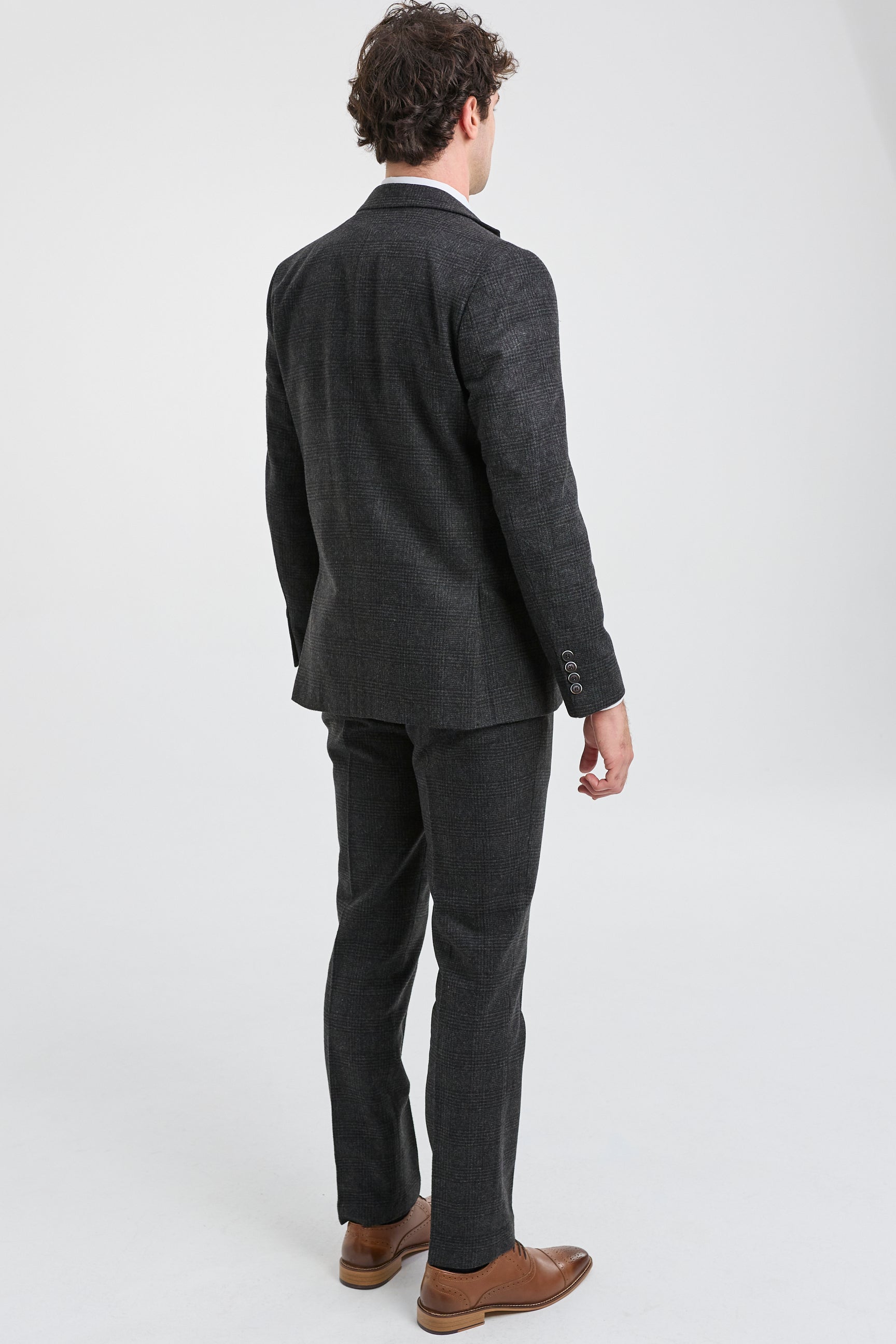 Мъжки костюм от 3 части, черен, кариран Glen