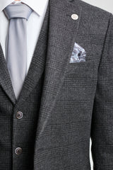 Мъжки костюм от 3 части, черен, кариран Glen