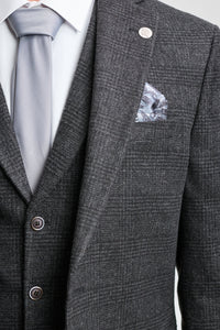 Мъжки костюм от 3 части, черен, кариран Glen