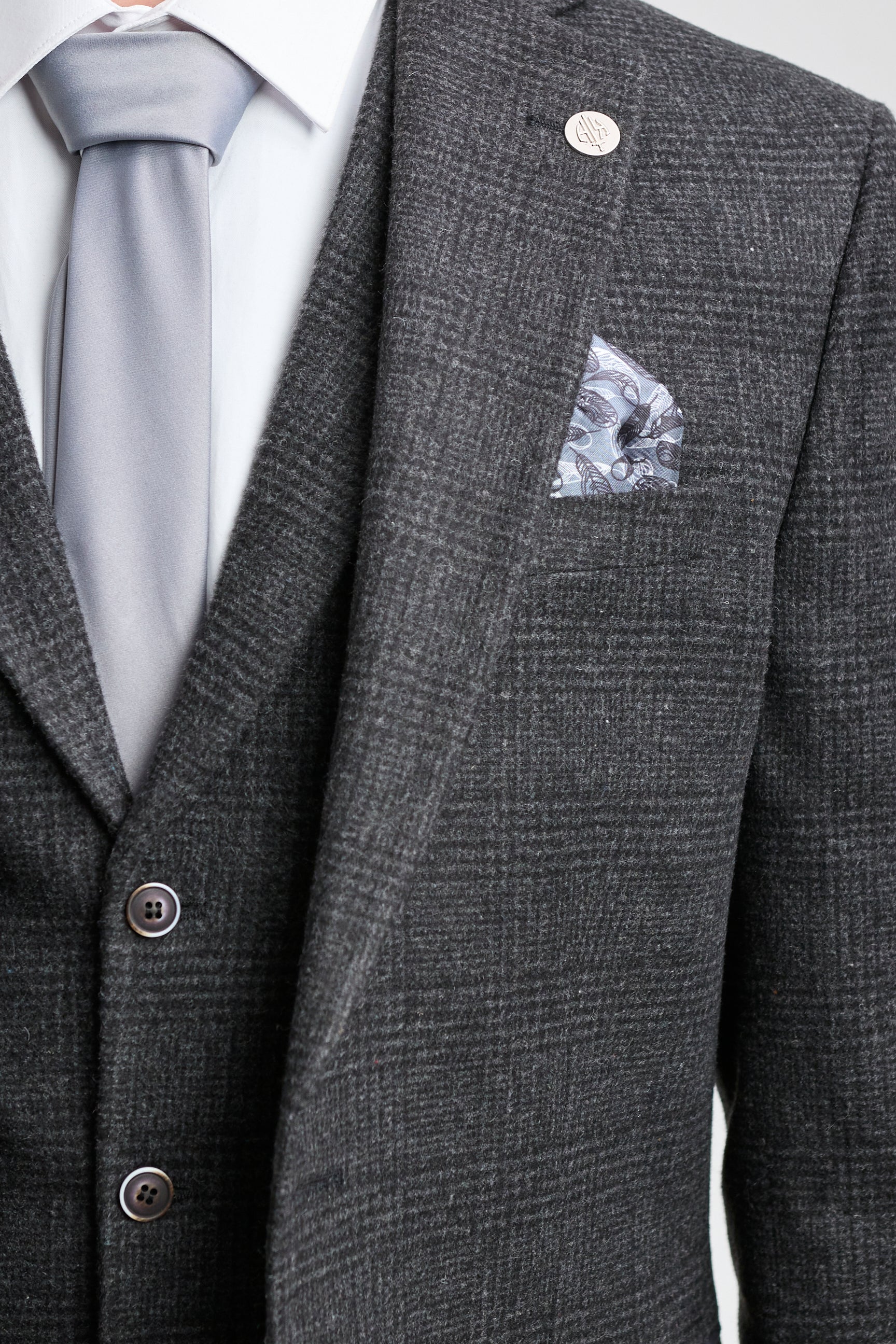 Мъжки костюм от 3 части, черен, кариран Glen