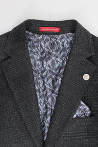 Мъжки костюм от 3 части, черен, кариран Glen