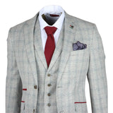 Andrew Men's 3-Piece Grey Checked Slim Fit Suit with Red Accents