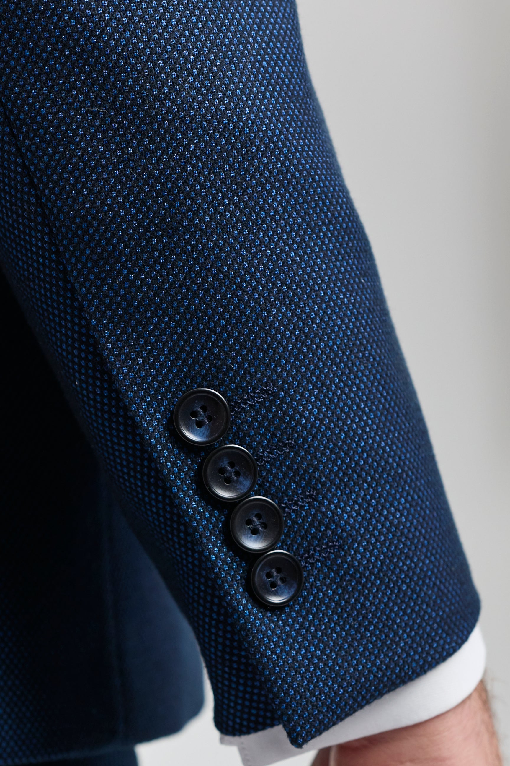 Мъжки тъмносин костюм от 3 части, костюм Birdseye, сватба, бал, официално, елегантна класика